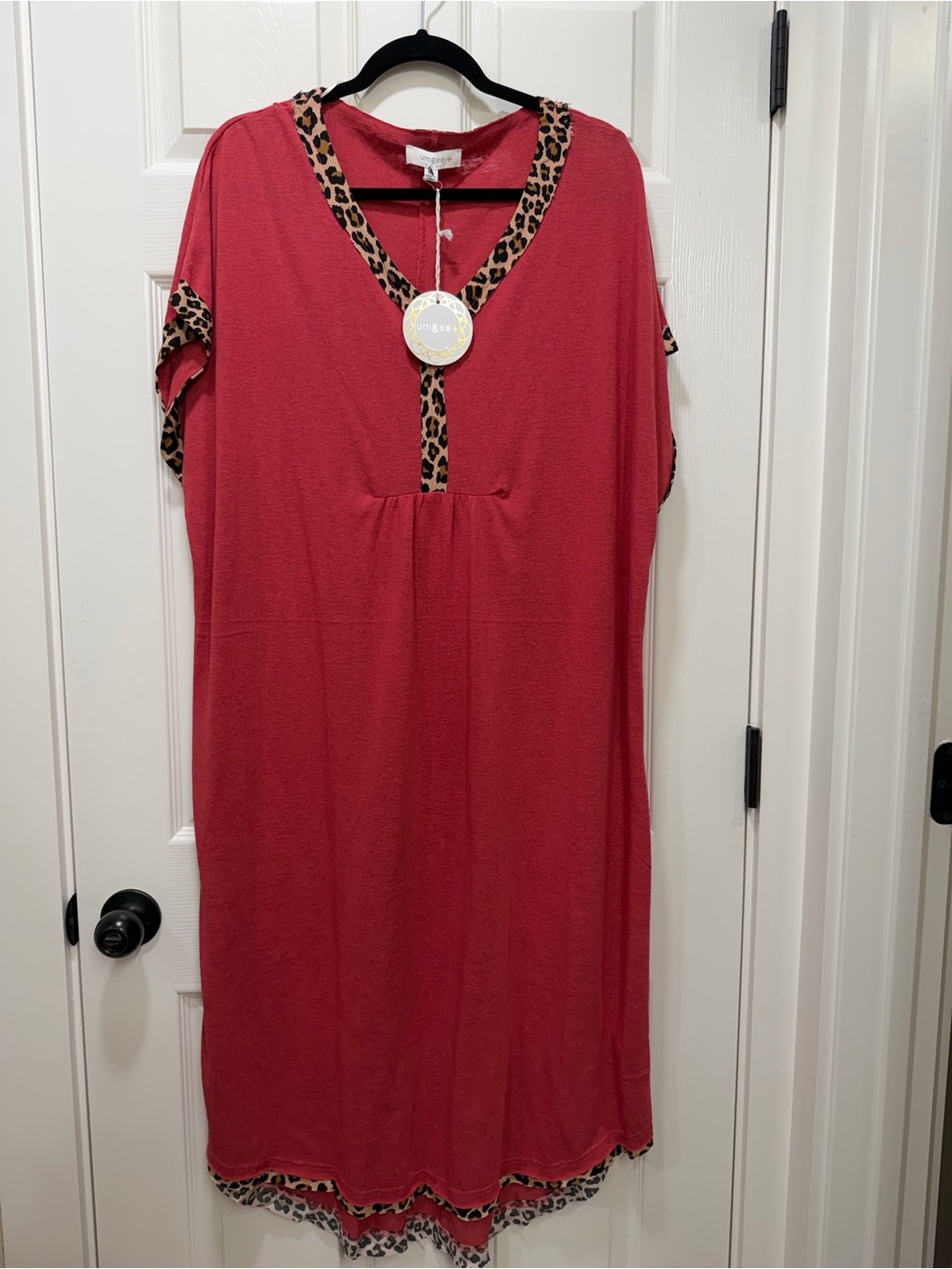 Umgee USA NWT Coral Leopard Trim Midi Dress XL Boutique